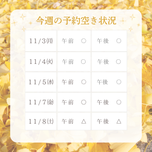 今週の予約空き状況(11.3)